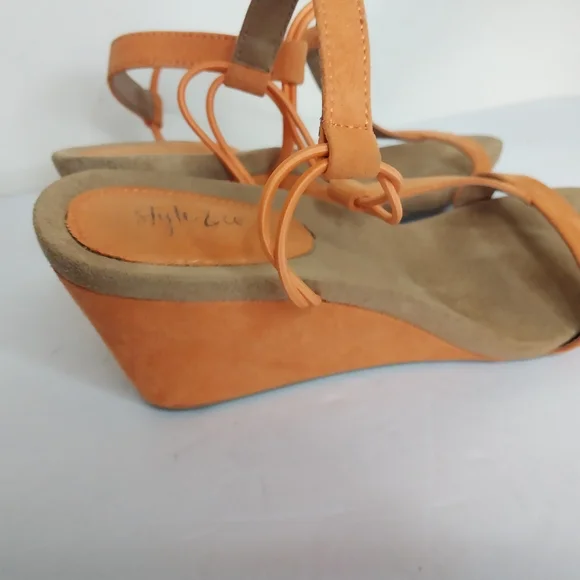 Style & Co. Size 8.5M Orange T-Strap Mulan Wedge Sandals for Women - Picture 7 of 9